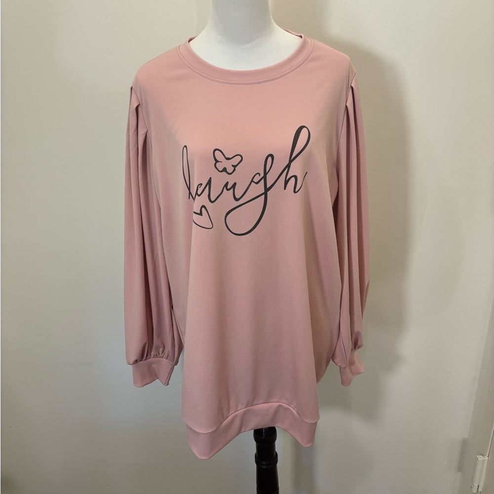 Pink Heart & Butterfly Long Sleeve Top Size 1XL